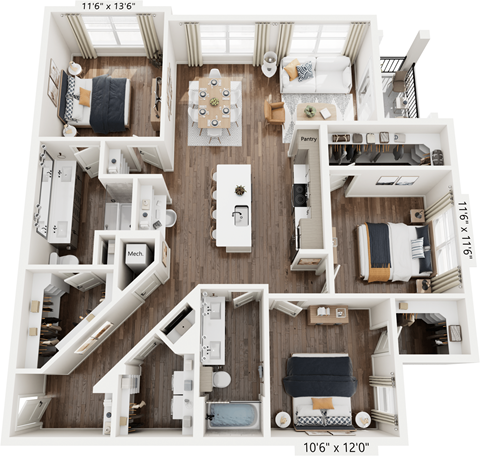 Floor plan for 3 beds, 2 baths, 1467 sqft